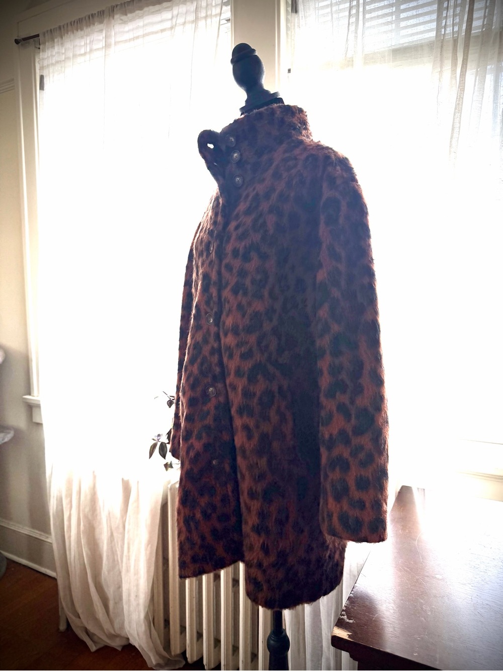 Marine Layer Leopard Funnel Neck Cocoon Coat - Picture 3 of 16